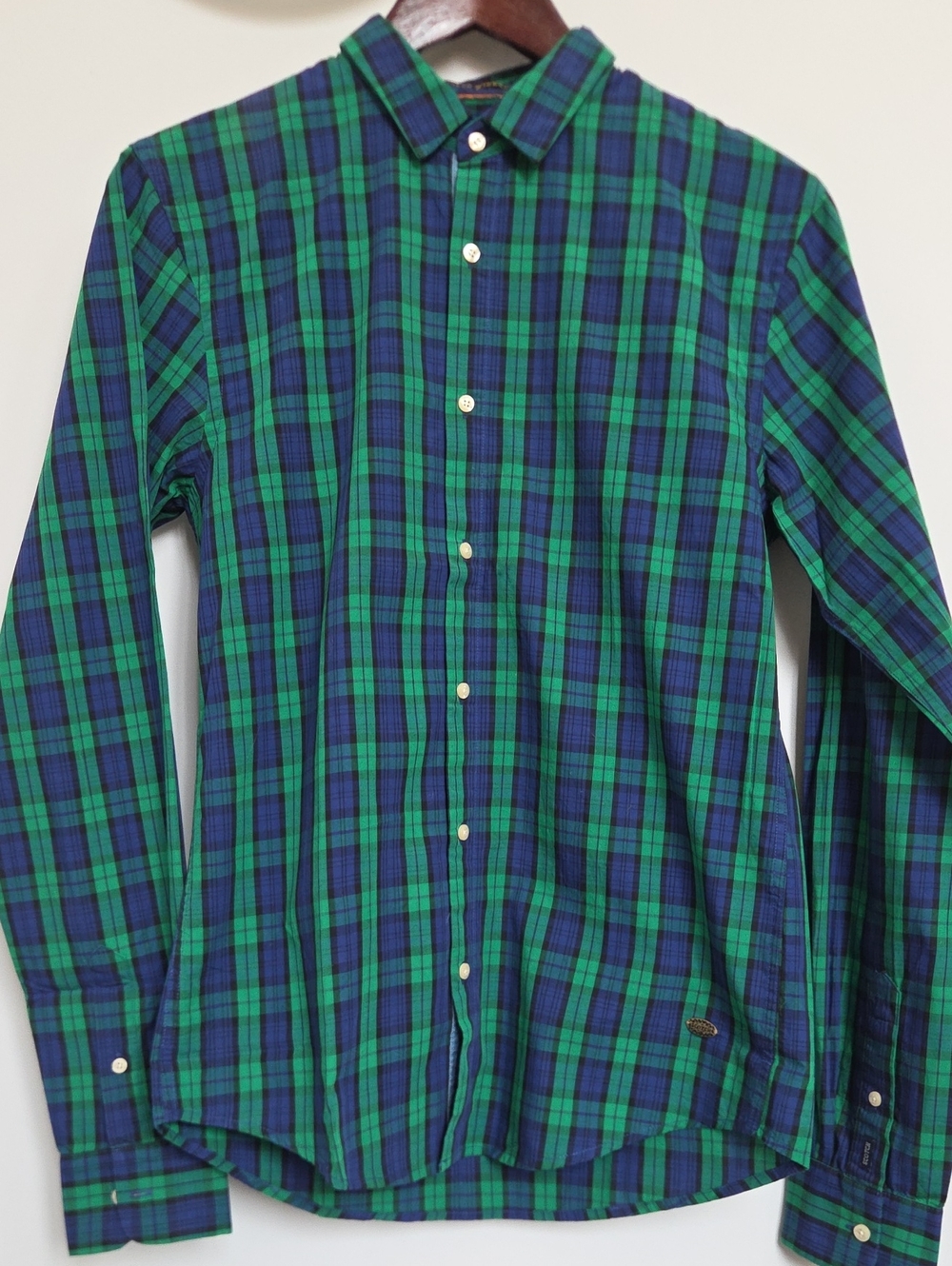 Scotch & Soda Blue and Green Plaid Button-Down Shirt Size Small